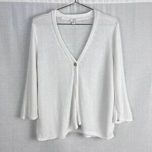 J. Jill Cardigan Top White Linen Lightweight Coastal Grandma Beachy Cottagecore